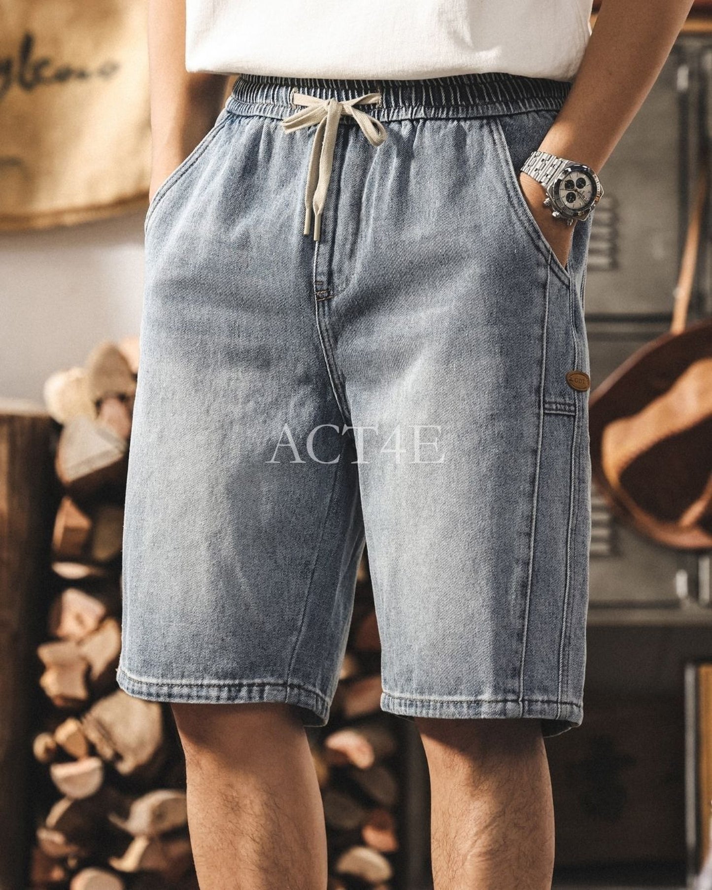 vintage washed loose straight denim shorts 【ACT0206】