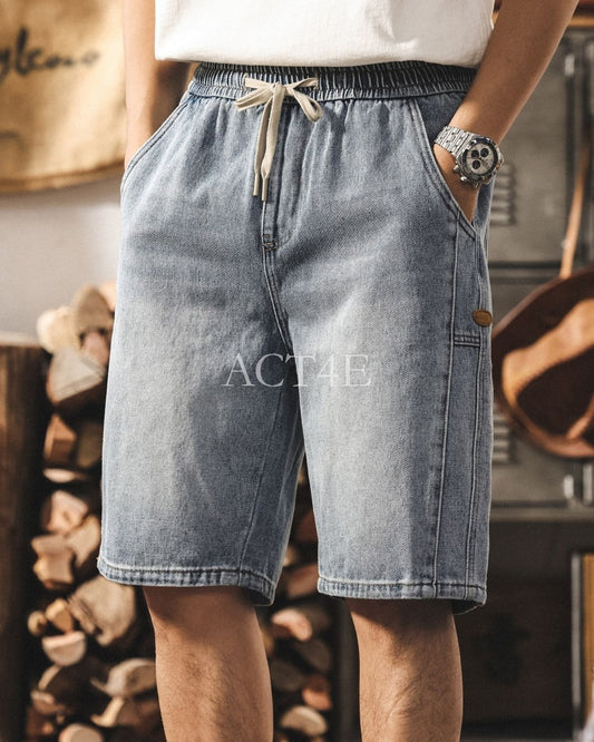 vintage washed loose straight denim shorts 【ACT0206】