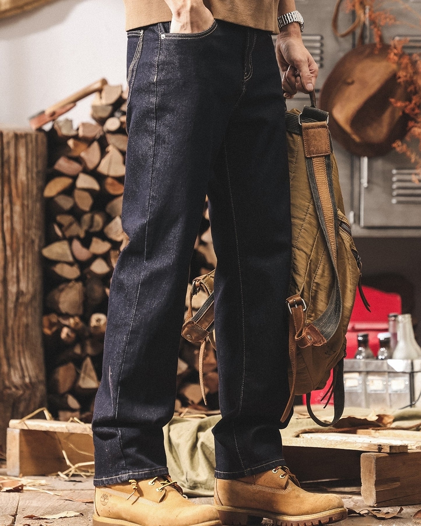 heavy vintage straight denim pants 【ACT0216】