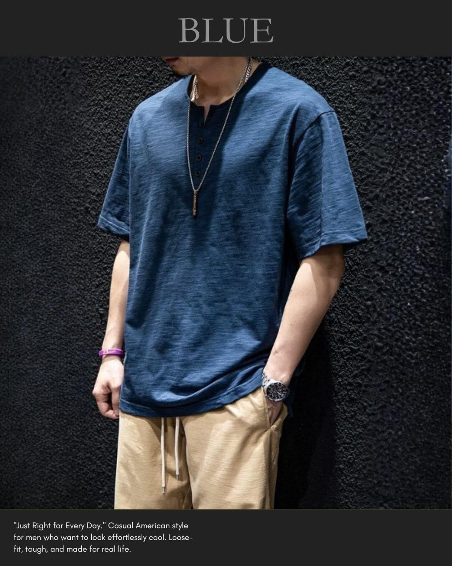 button front v-neck t-shirt 4color 【ACT0034】