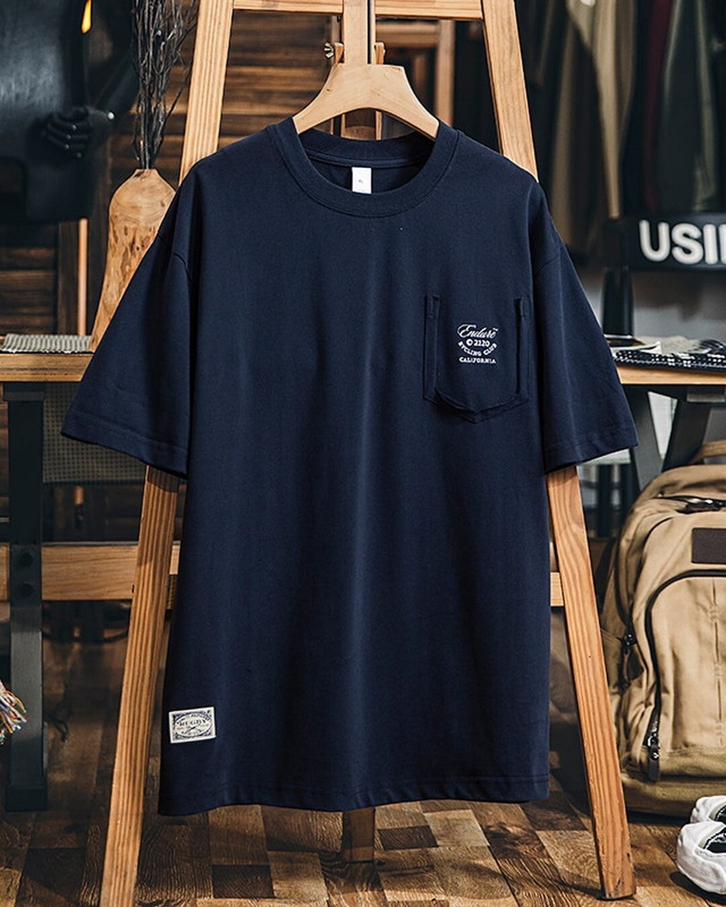 Chest-Pocket Loose Casual Letter-Print T-Shirt 2color 【ACT0079】