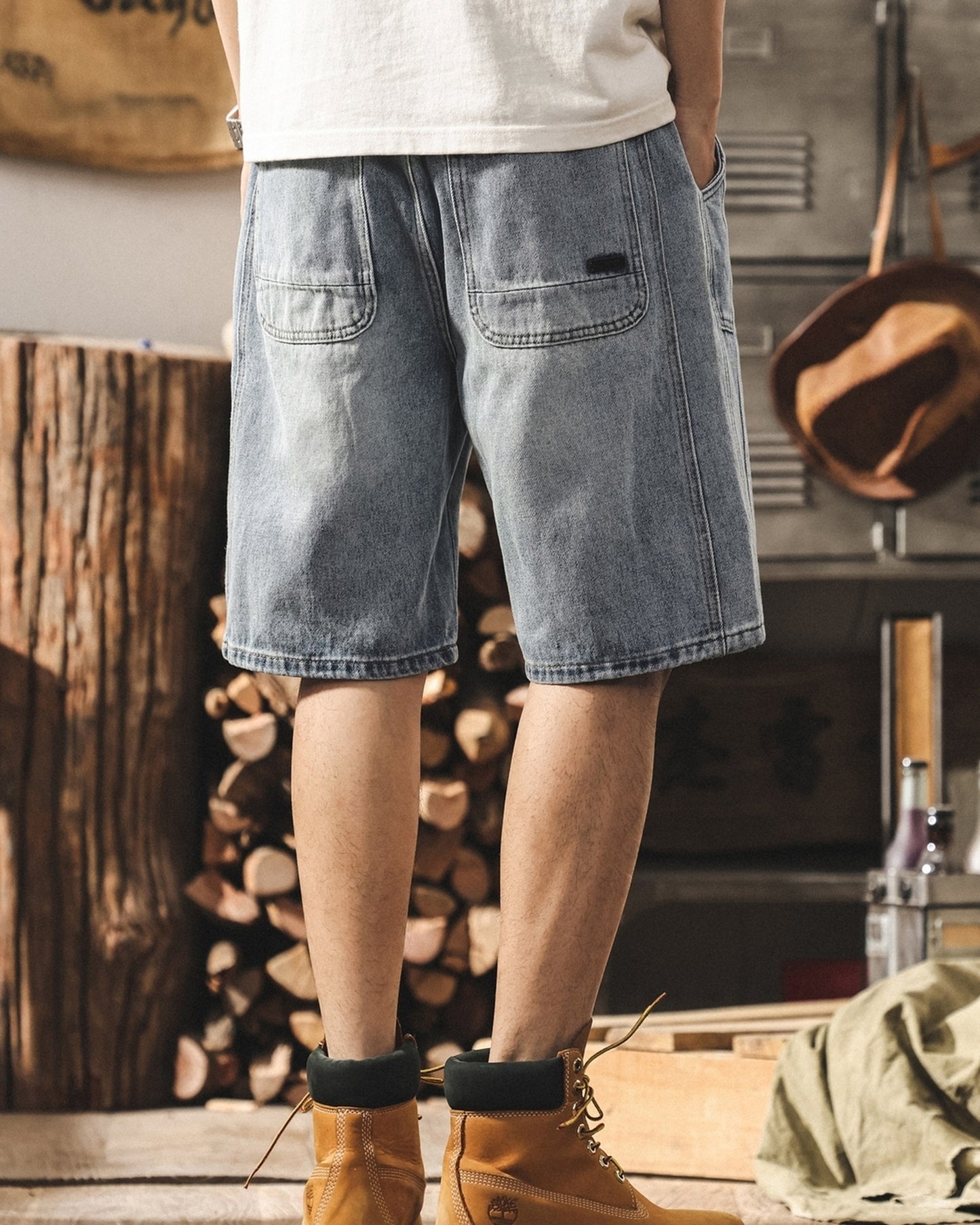vintage washed loose straight denim shorts 【ACT0206】