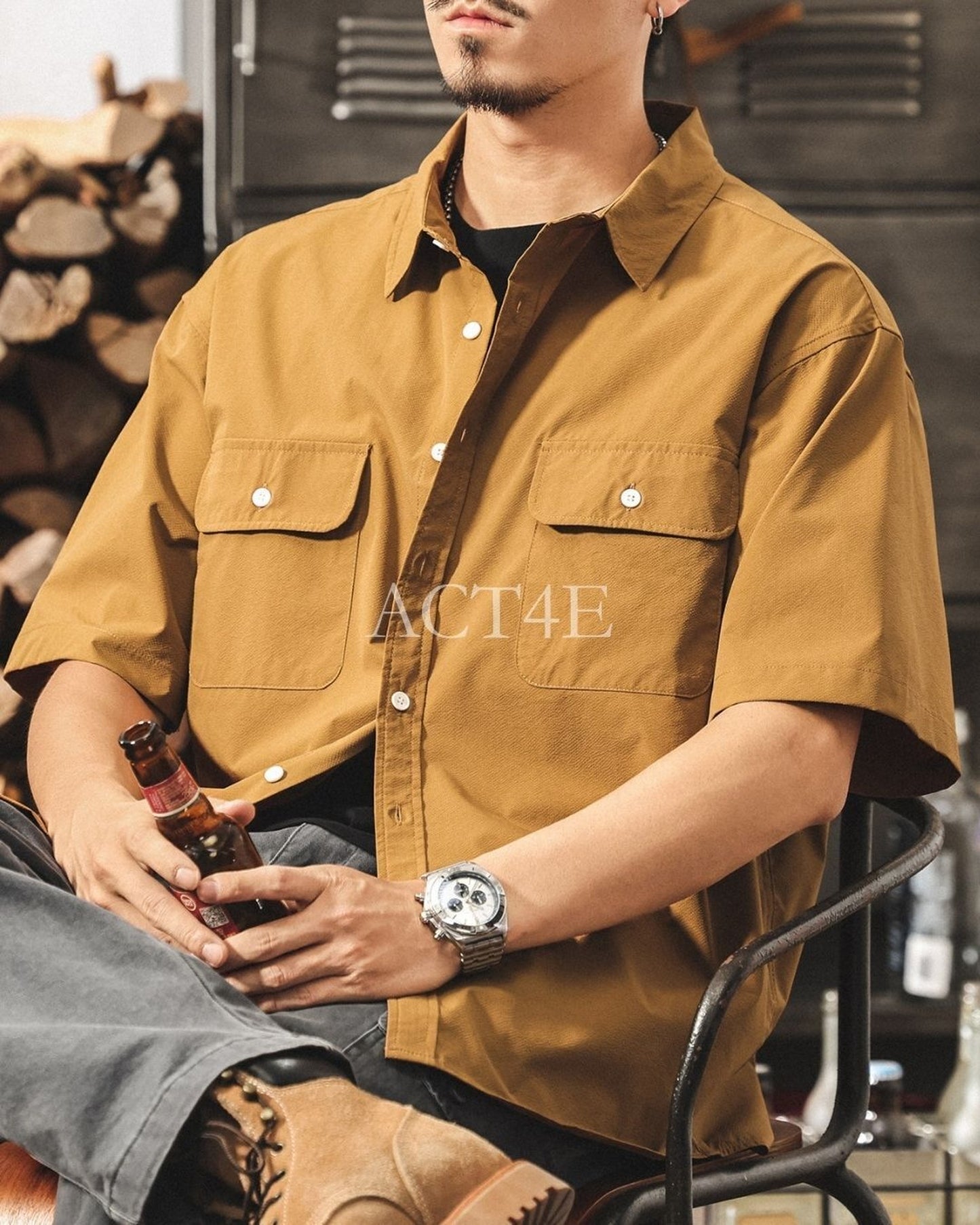 cargo pocket loose short sleeve shirt 3color 【ACT0233】