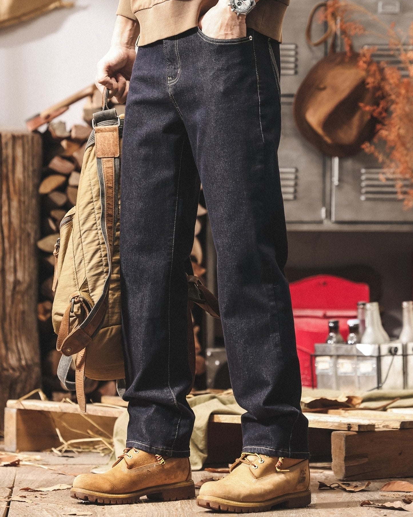 heavy vintage straight denim pants 【ACT0216】