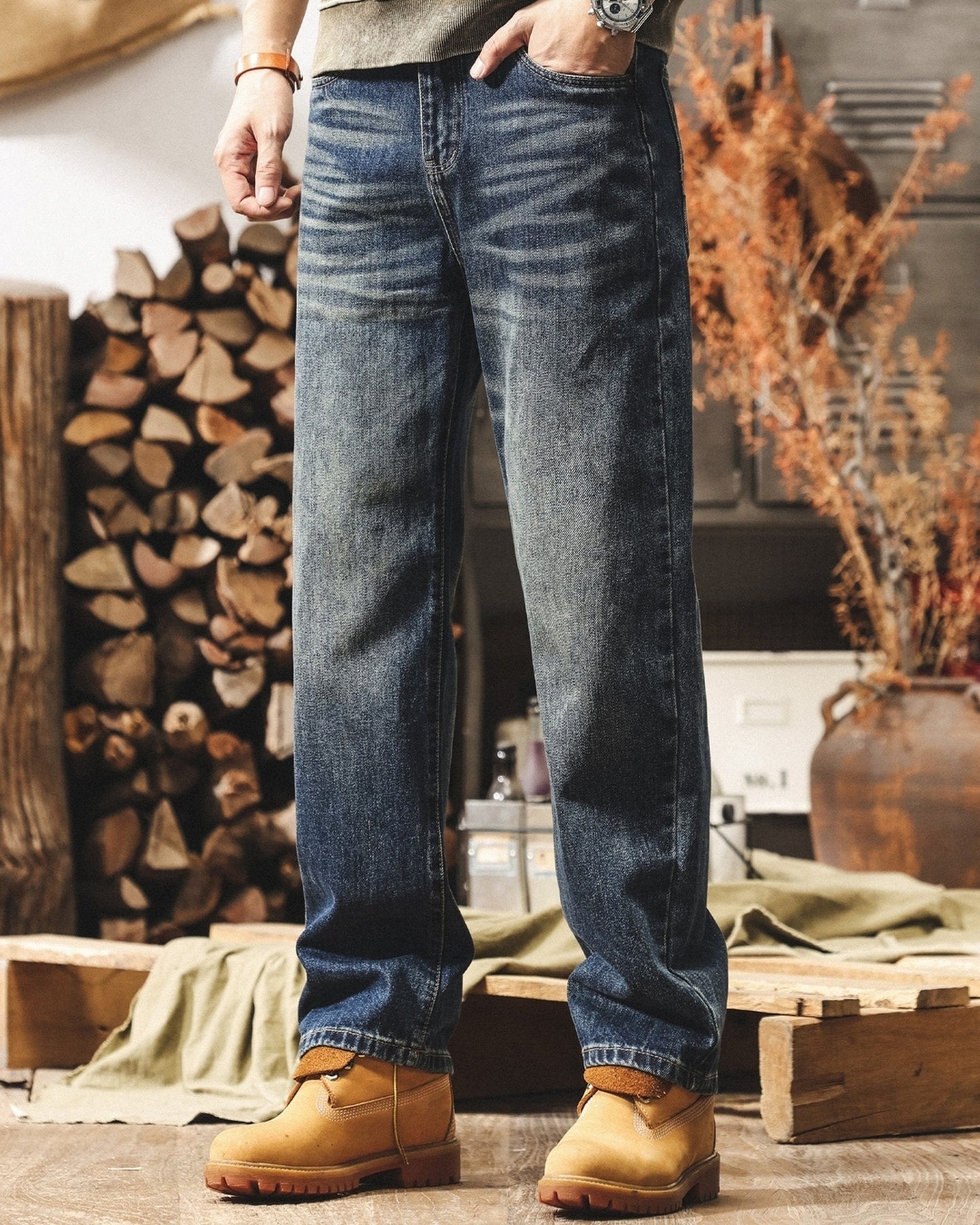 washed straight denim pants 【ACT0173】