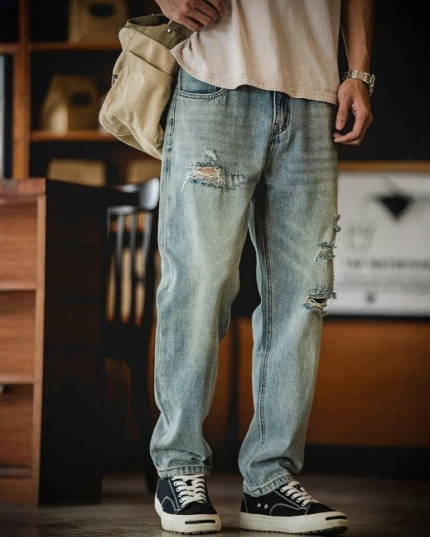 damage straight denim pants 【ACT0018】