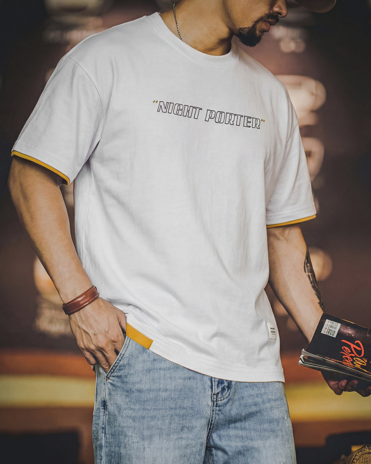 Fake-layered lettered print crew-neck t-shirt 3color 【ACT0053】
