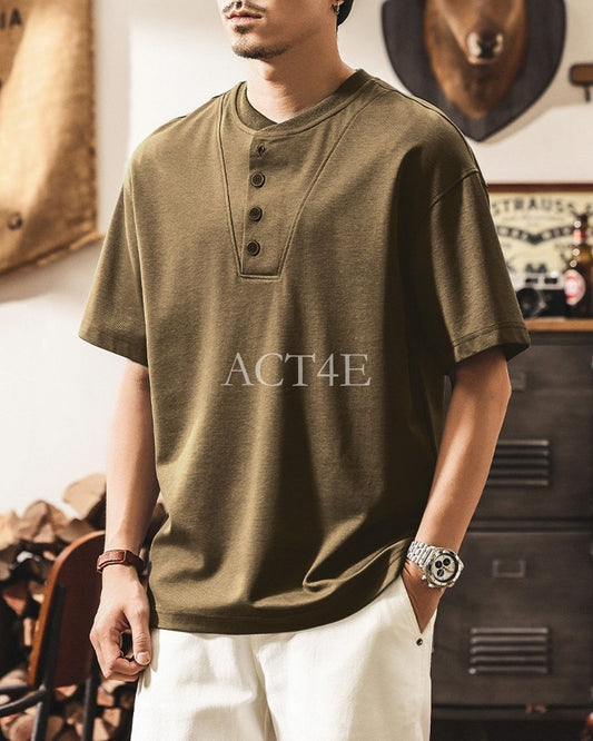 henley neck short sleeve t-shirt 2color 【ACT0245】