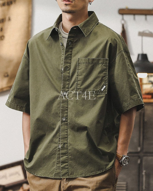 vintage washed loose military short sleeve shirt 2color 【ACT0246】