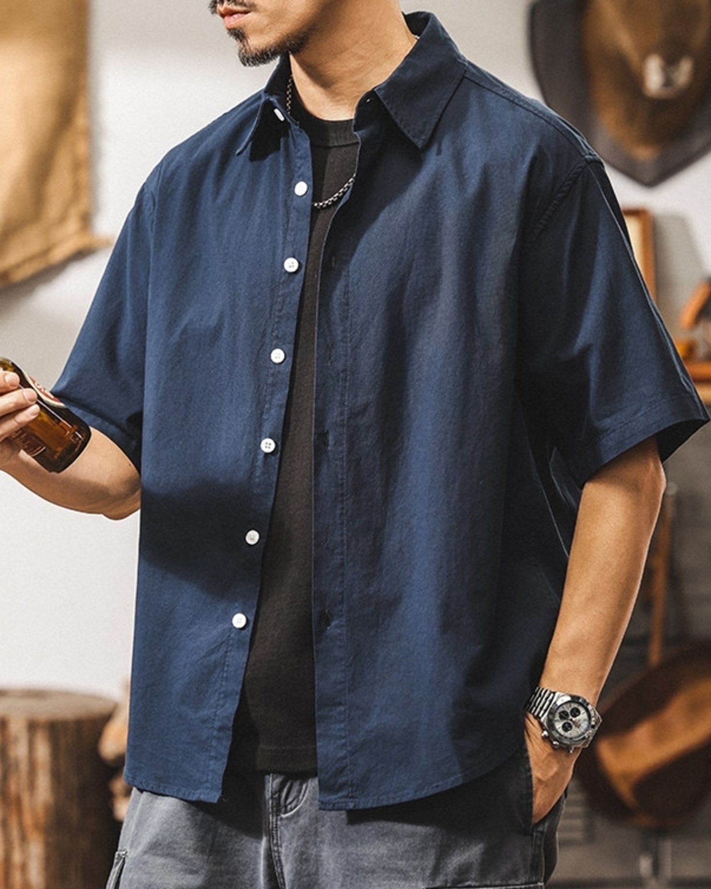 vintage casual short sleeve shirt 3color 【ACT0242】