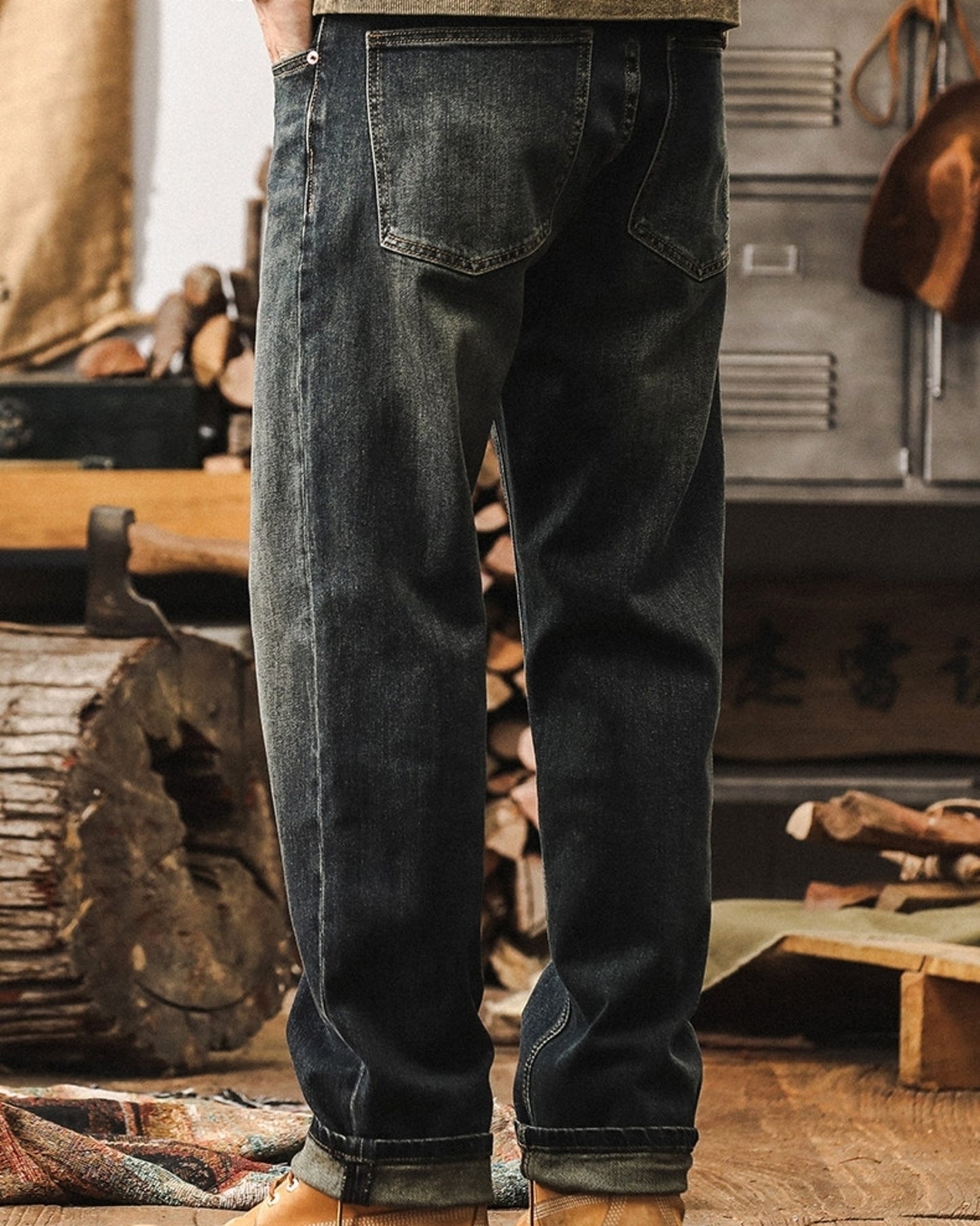 vintage heavy weight loose straight denim pants 【ACT0202】