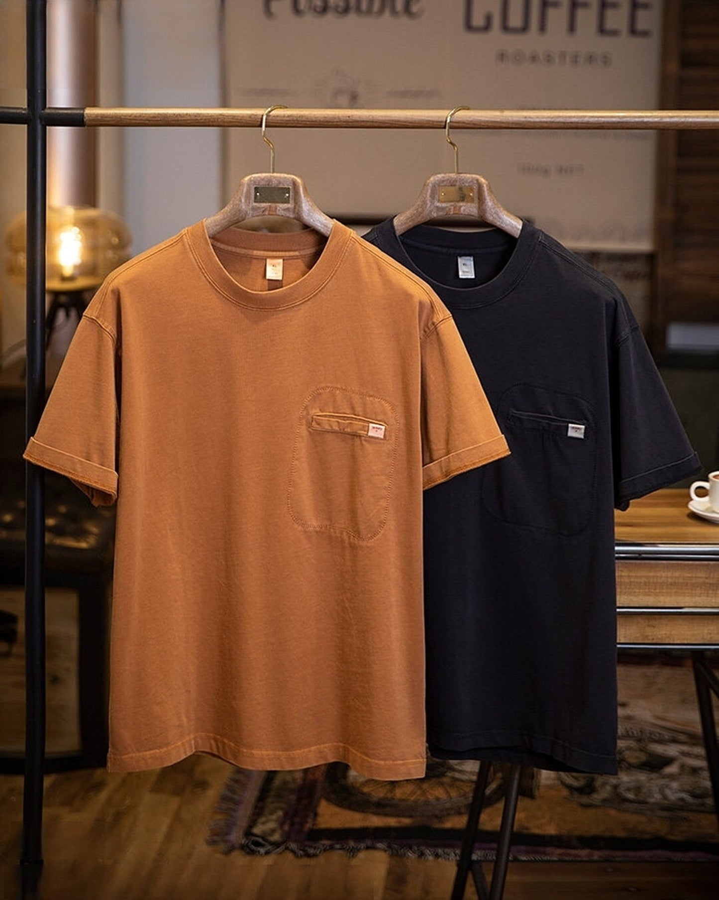 Relaxed Chest-Pocket Vintage Casual T-Shirt 2color 【ACT0091】