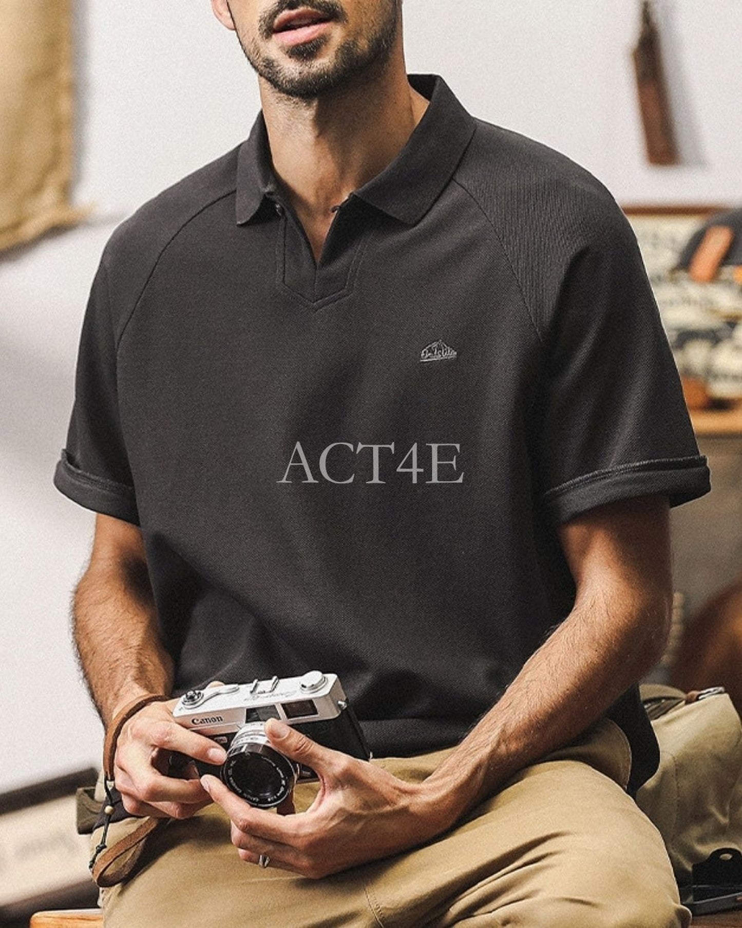 heavy weight pique loose short sleeve polo shirt 3color 【ACT0230】