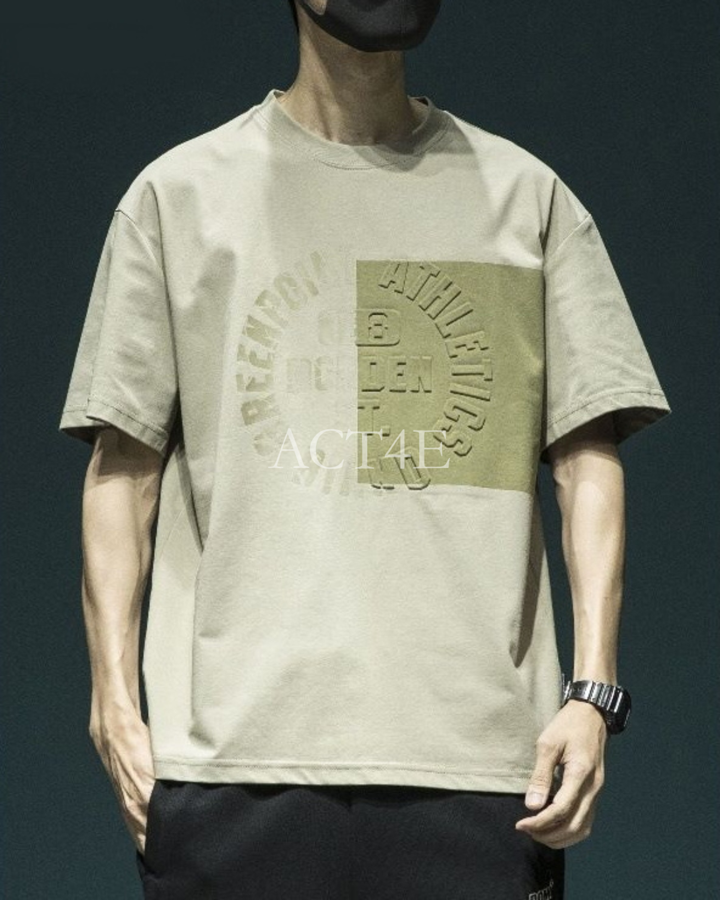 letter embossed short sleeve t-shirt 3color 【ACT0170】