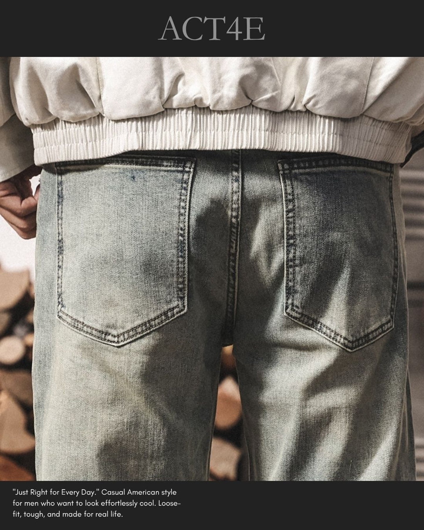 vintage light wash loose straight denim pants 【ACT0222】