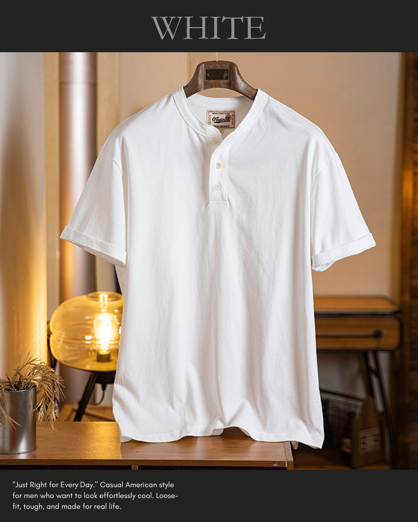 Button detail casual neck t-shirt 4color 【ACT0154】