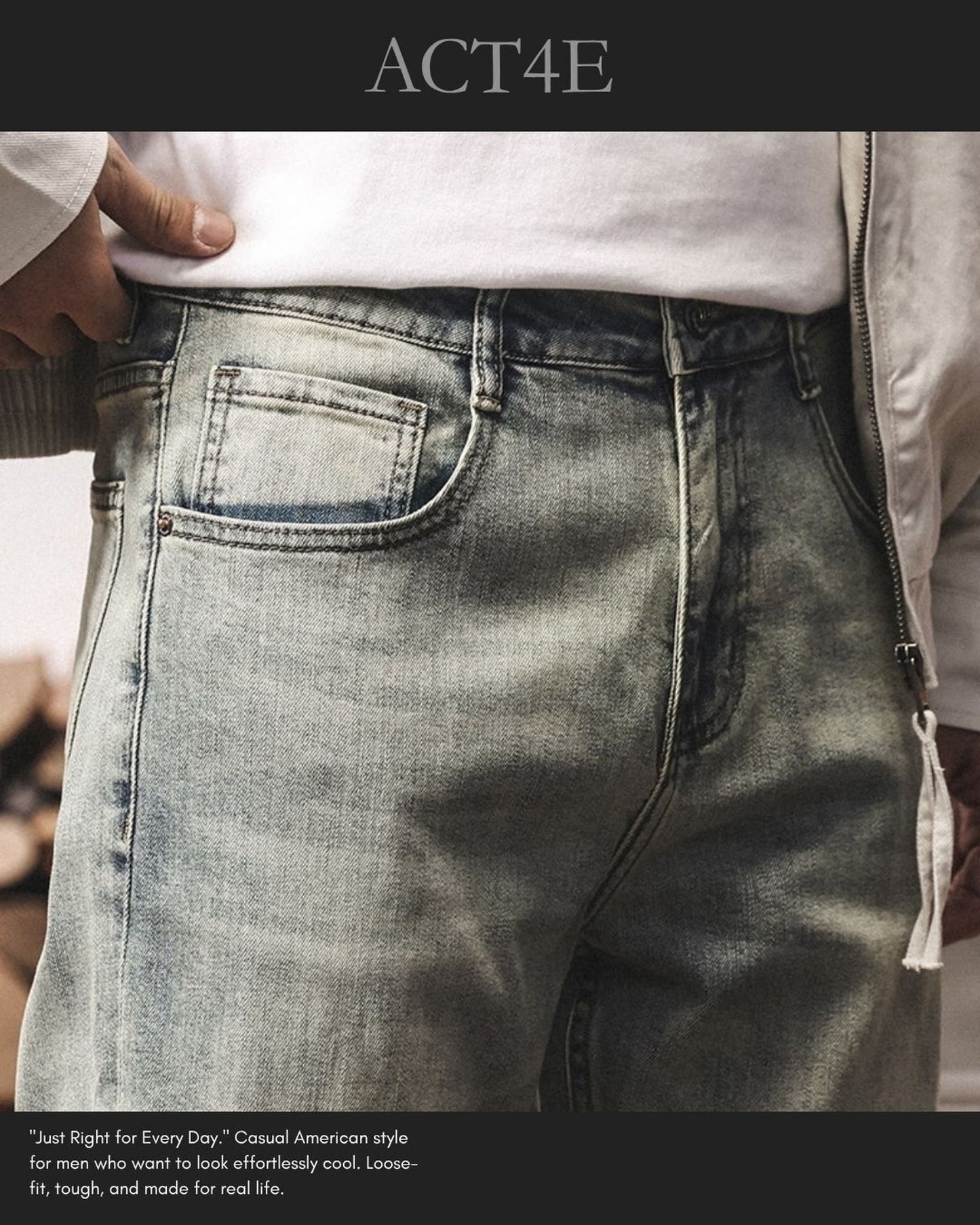 vintage light wash loose straight denim pants 【ACT0222】