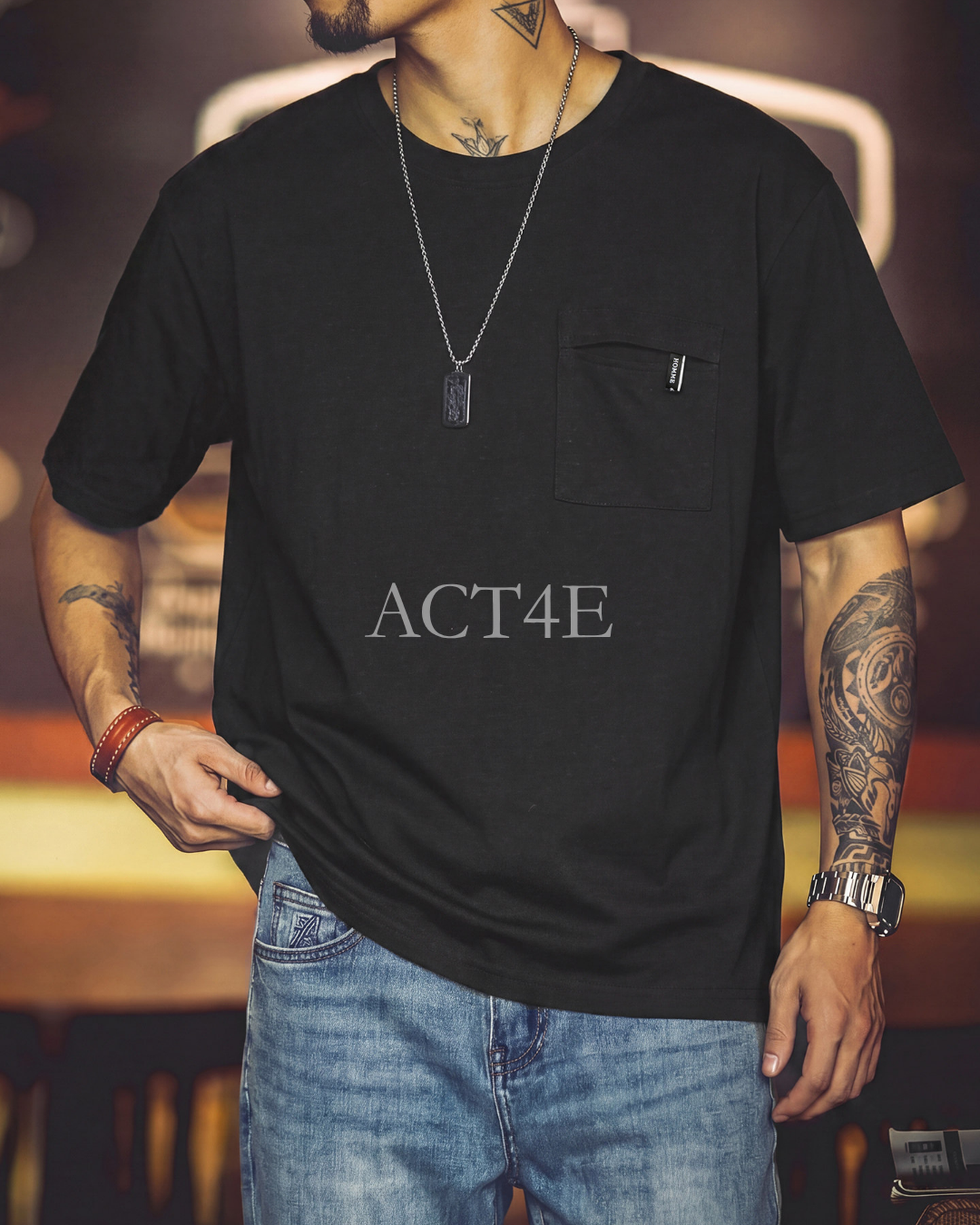 Vintage Cotton-Lyocell Chest-Pocket Casual T-Shirt 【ACT0099】