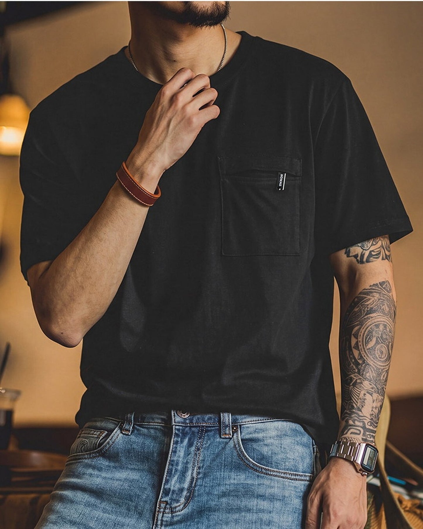 Vintage Cotton-Lyocell Chest-Pocket Casual T-Shirt 【ACT0099】