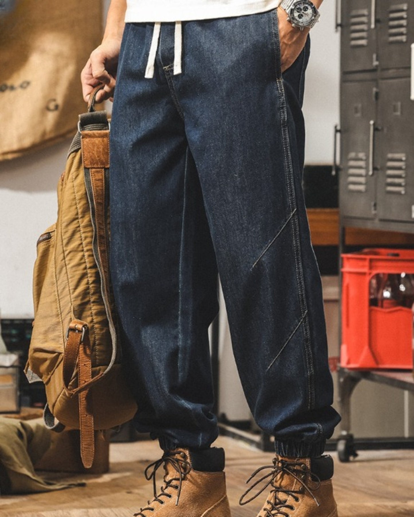 loose drawstring jogger denim pants 2color 【ACT0184】