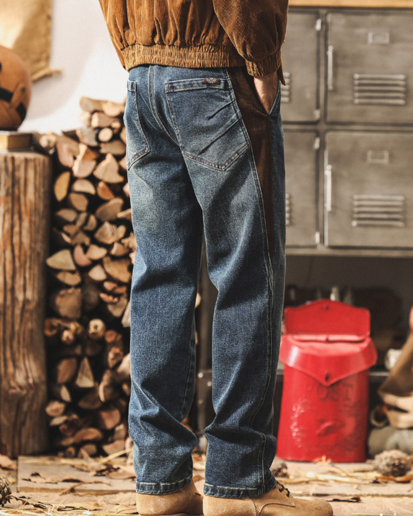 vintage stitched side corduroy straight denim pants 2color 【ACT0209】