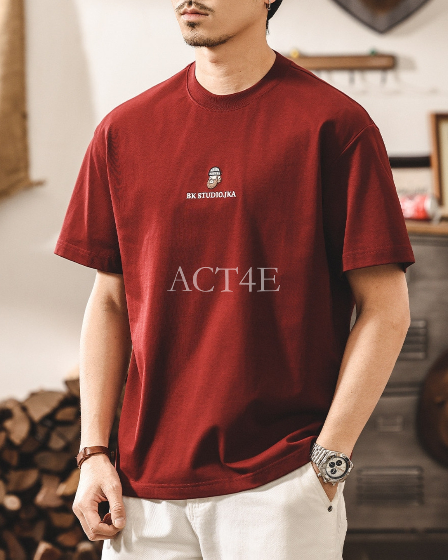 front embroidered back surf graphic short sleeve t-shirt 2color 【ACT0167】