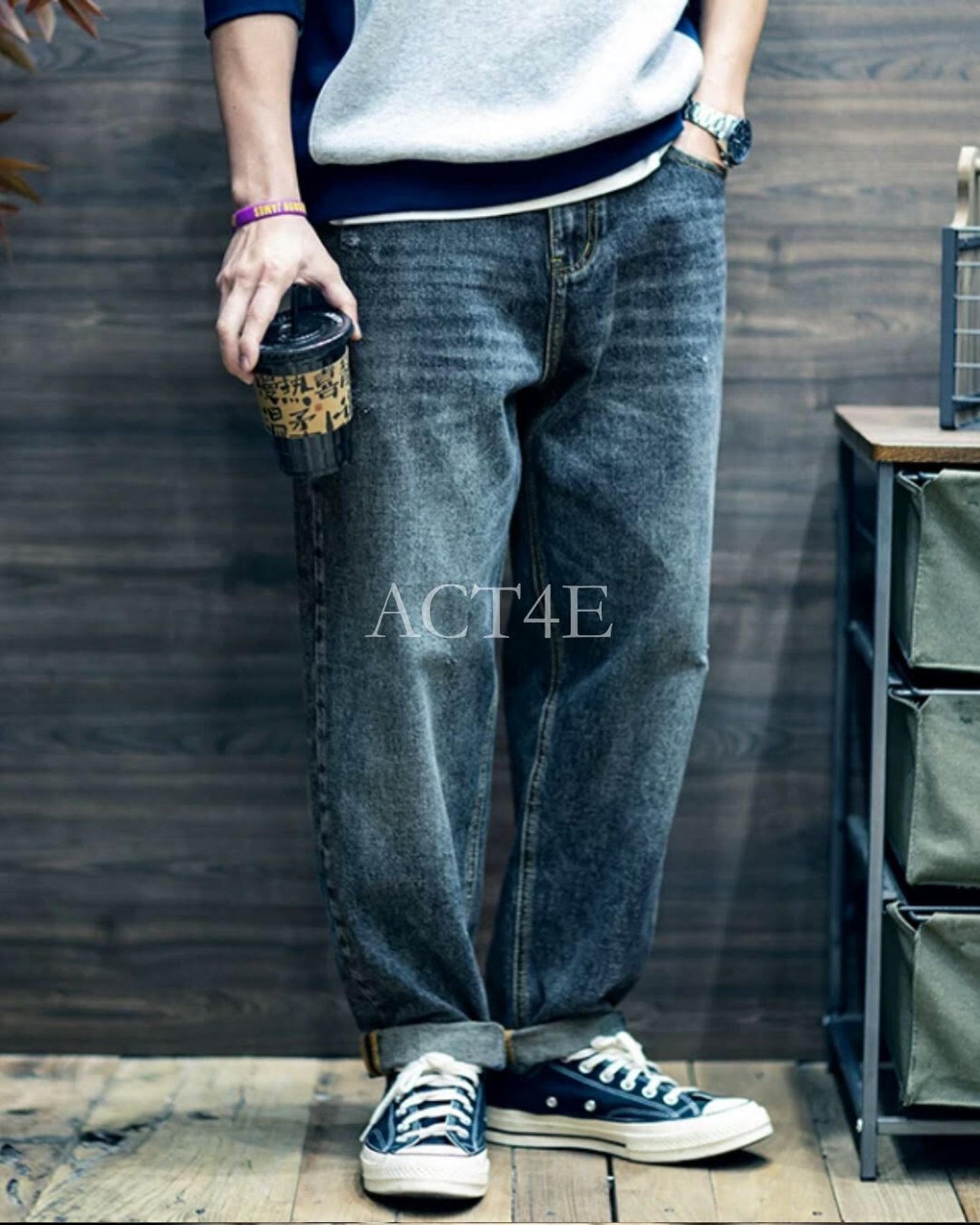 wide straight denim pants 【ACT0012】