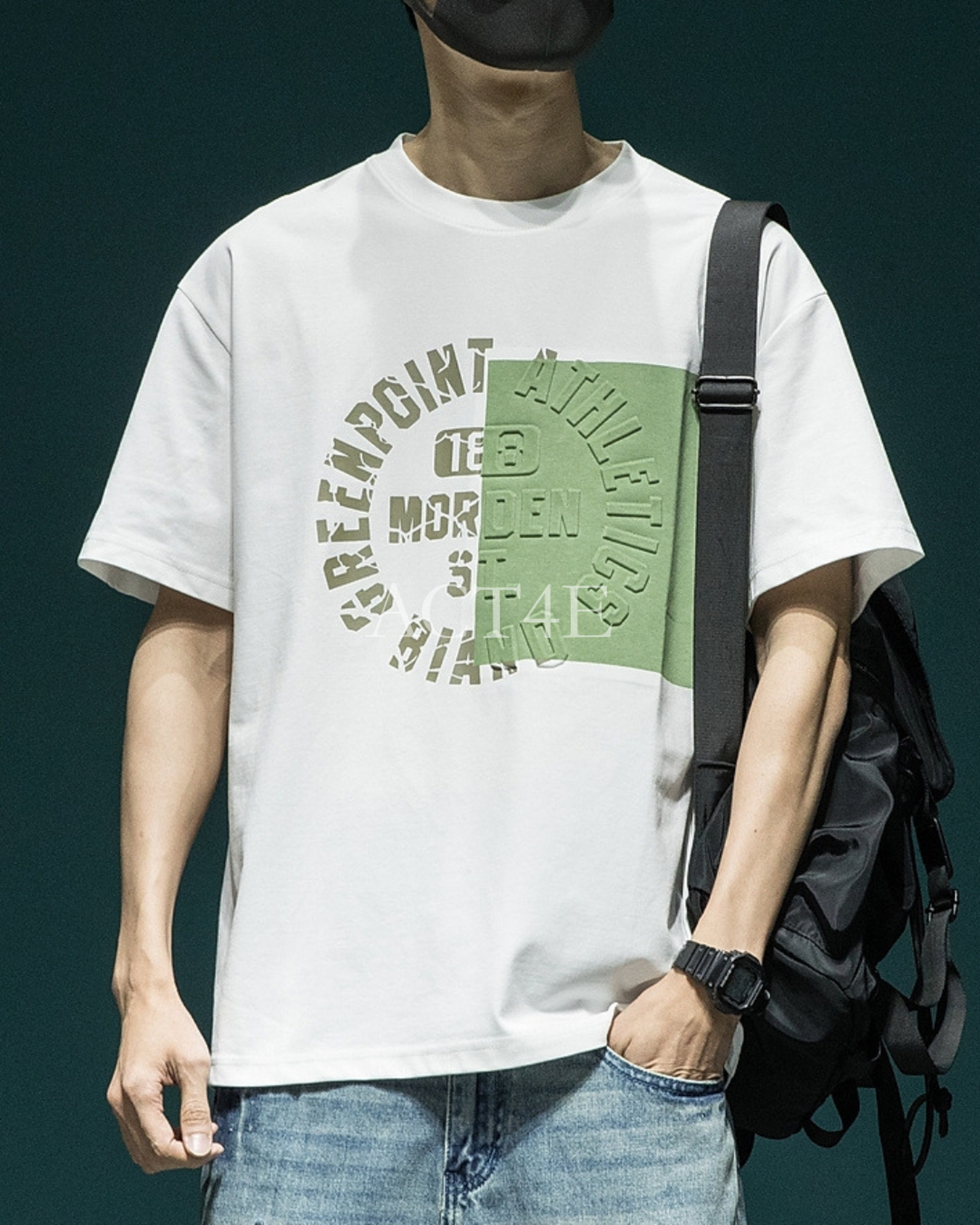 letter embossed short sleeve t-shirt 3color 【ACT0170】