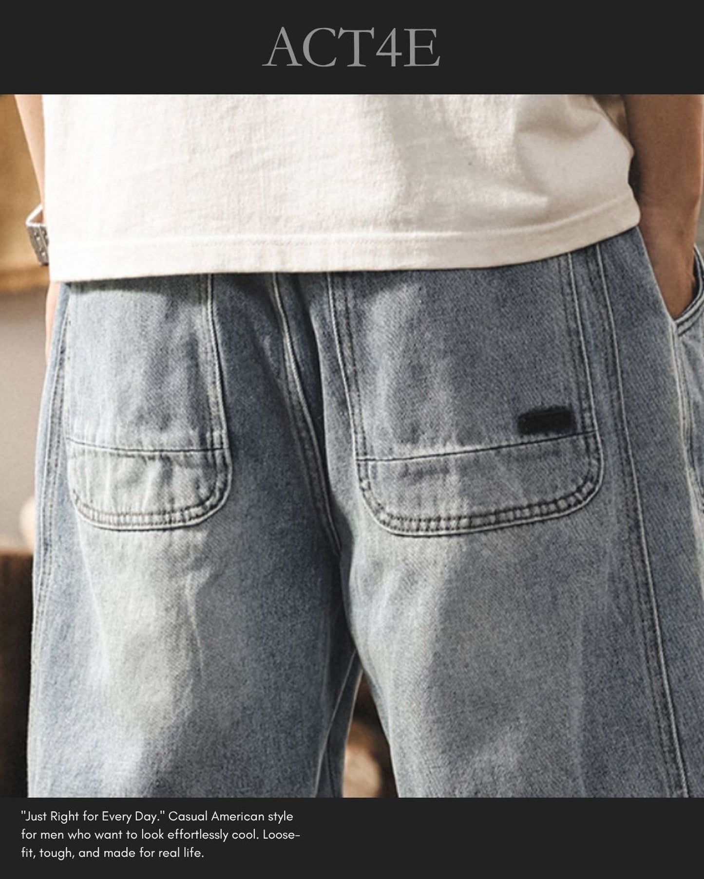vintage washed loose straight denim shorts 【ACT0206】