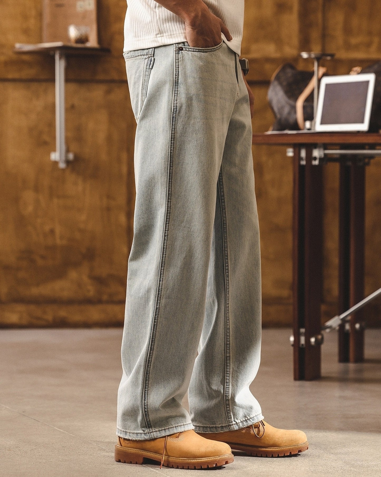 ice blue relaxed straight denim pants 【ACT0181】