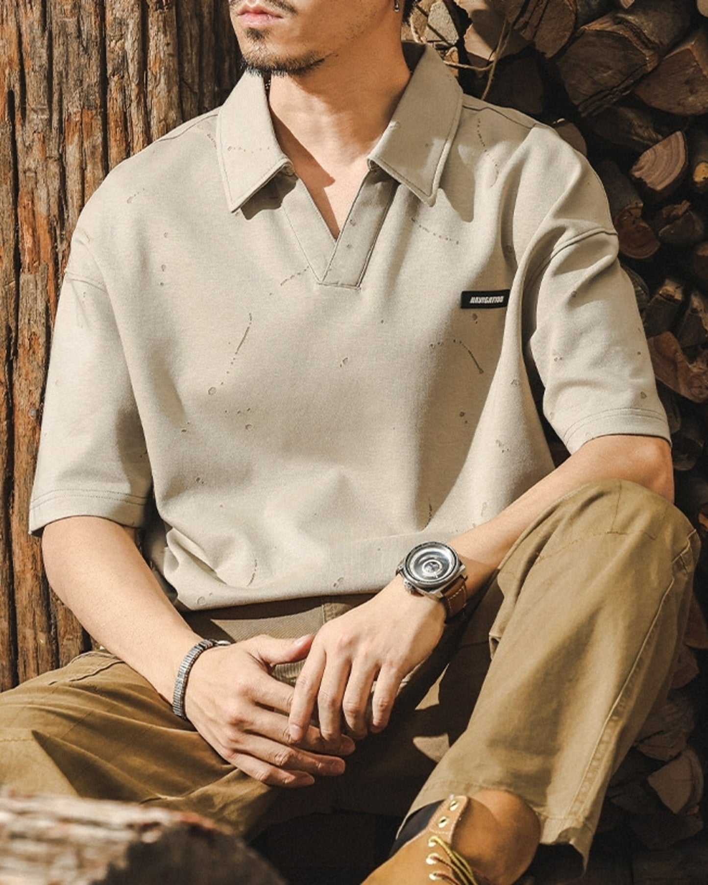 vintage casual loose short sleeve polo shirt 2color 【ACT0228】