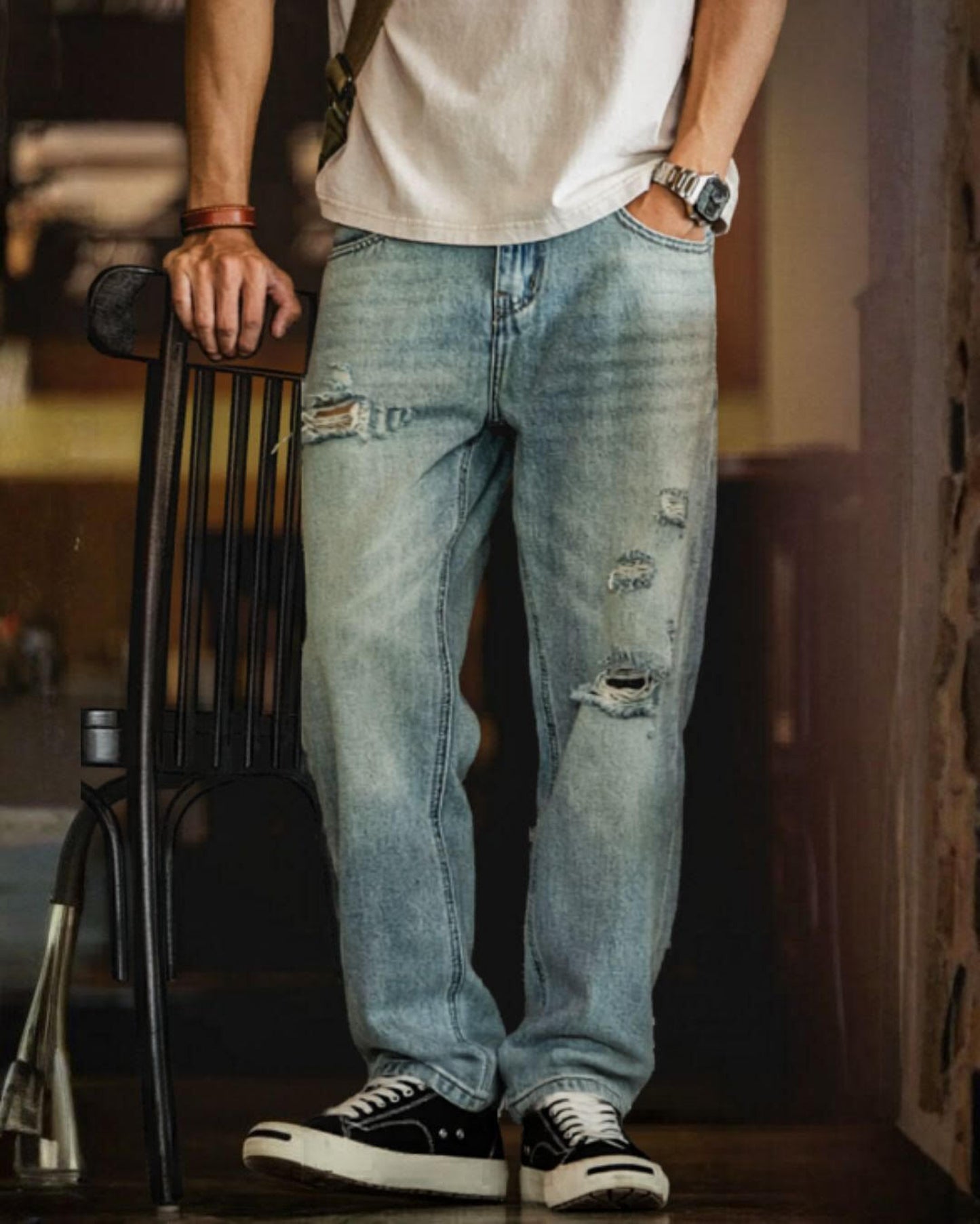 damage straight denim pants 【ACT0018】