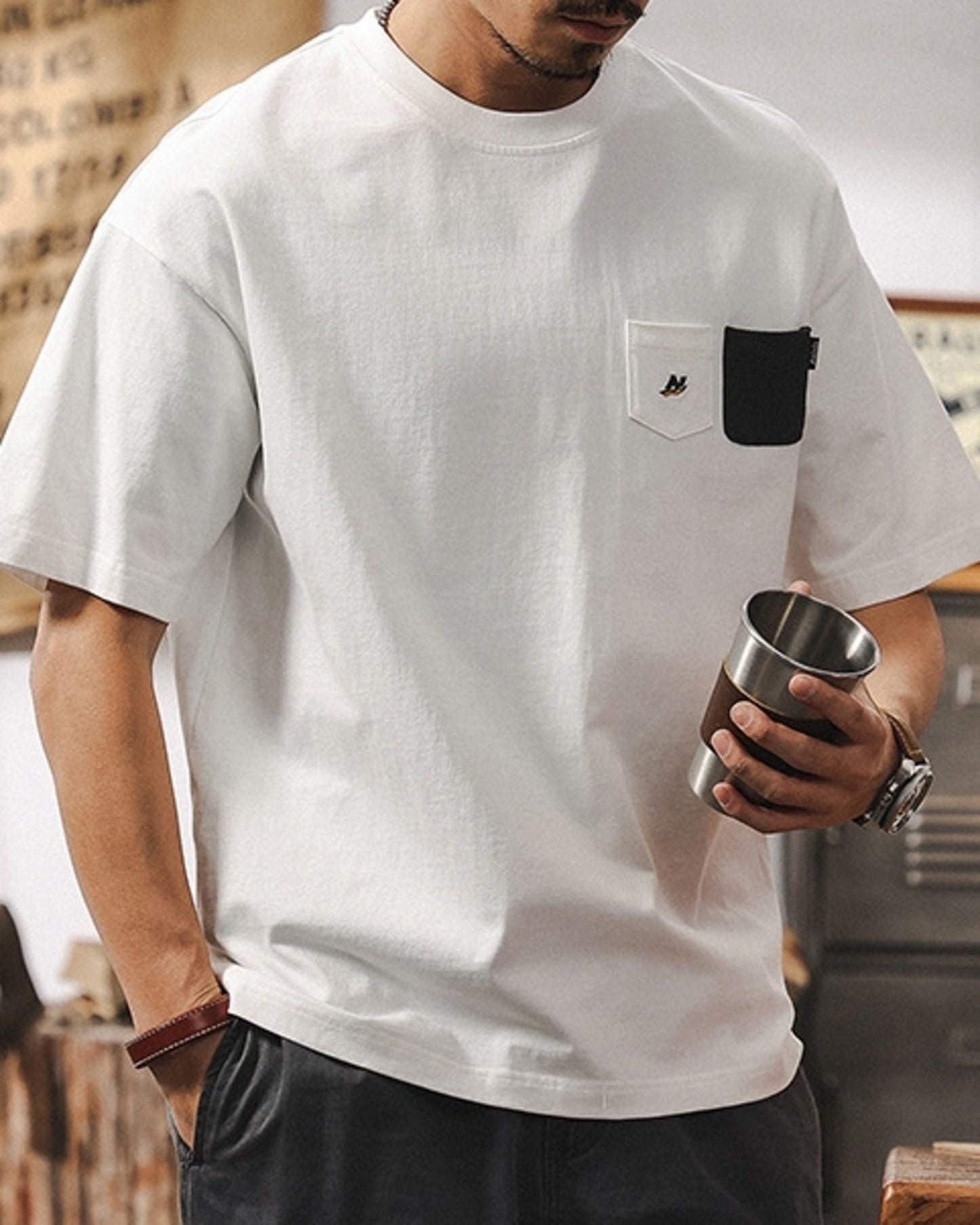 heavy weight double pocket short sleeve t-shirt 2color 【ACT0169】