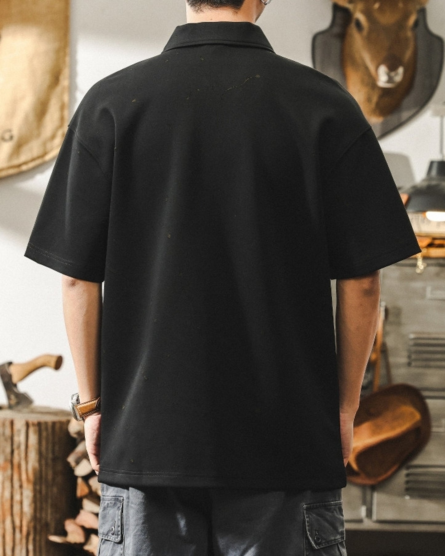 vintage casual loose short sleeve polo shirt 2color 【ACT0228】