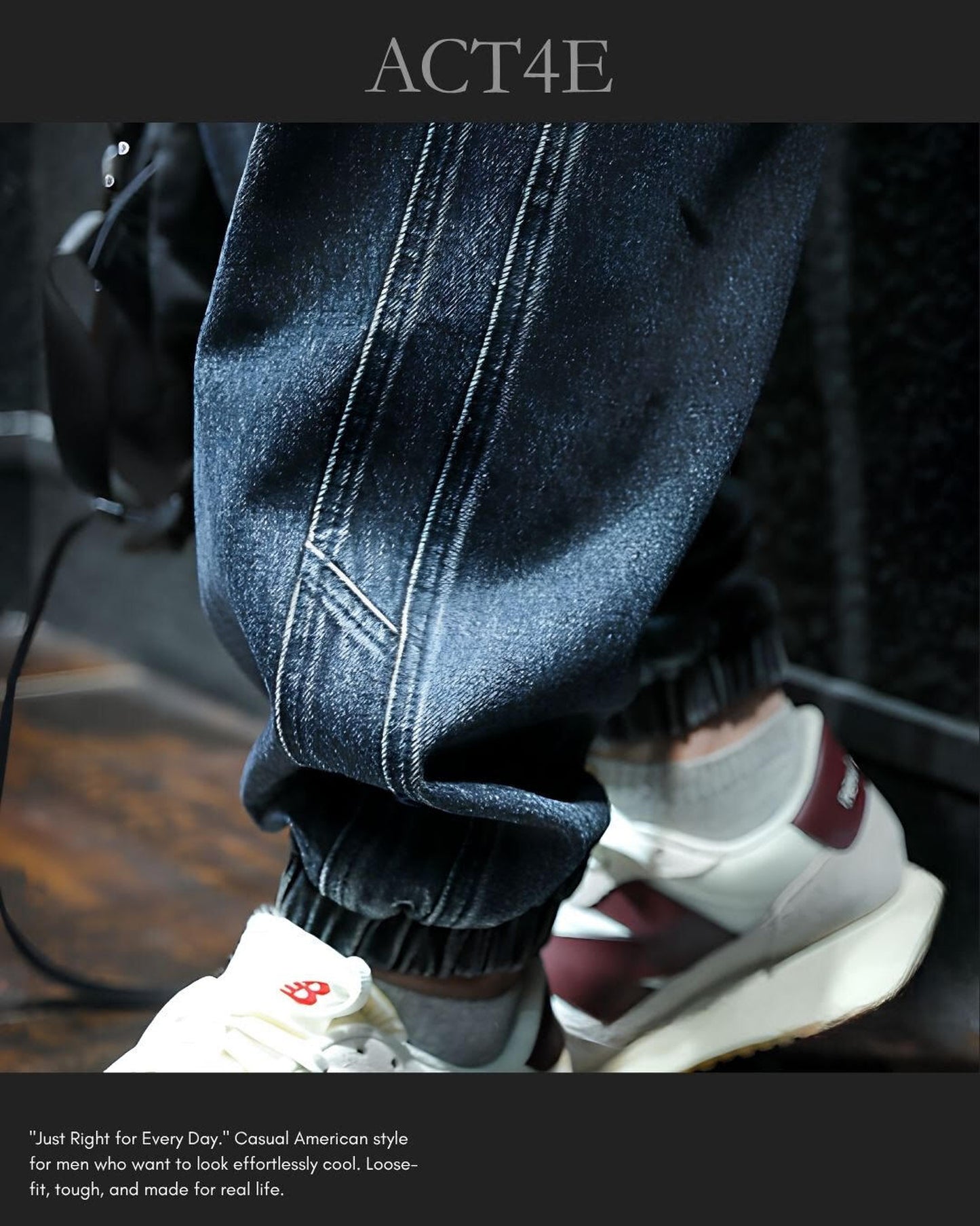 drawstring patch pocket tapered denim pants 【ACT0021】