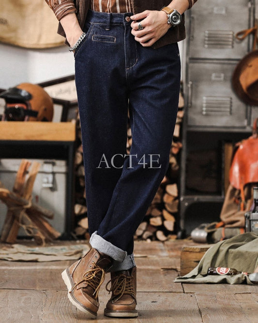 raw denim relaxed tapered pants 【ACT0198】