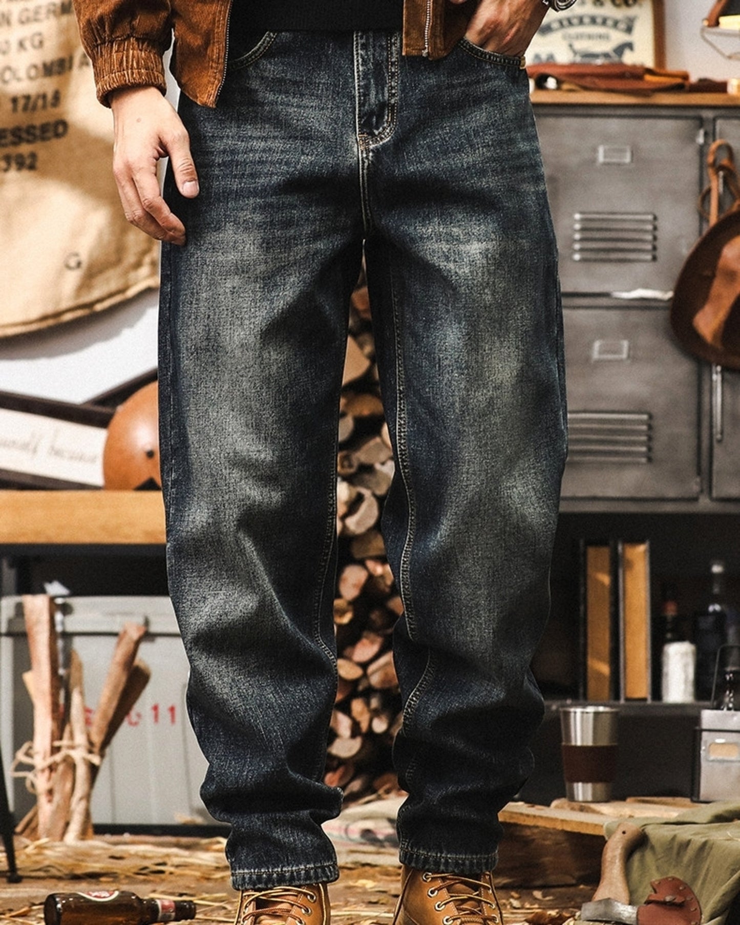 vintage classic wash straight denim pants 【ACT0218】