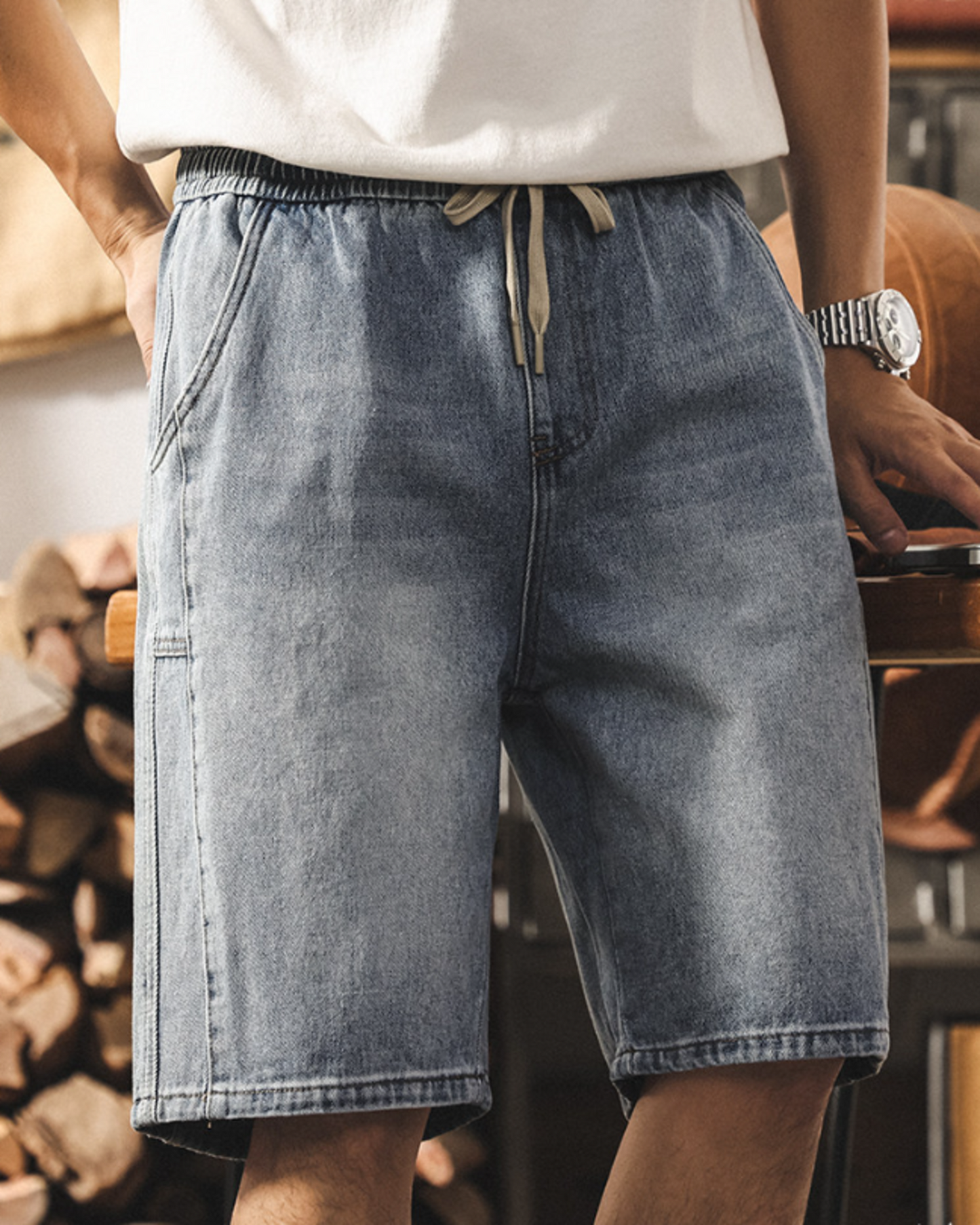 vintage washed loose straight denim shorts 【ACT0206】