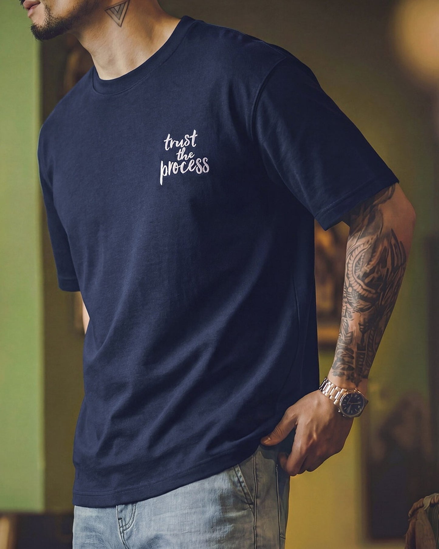 Casual Script Graphic Printed Relaxed T-Shirt 2color 【ACT0118】