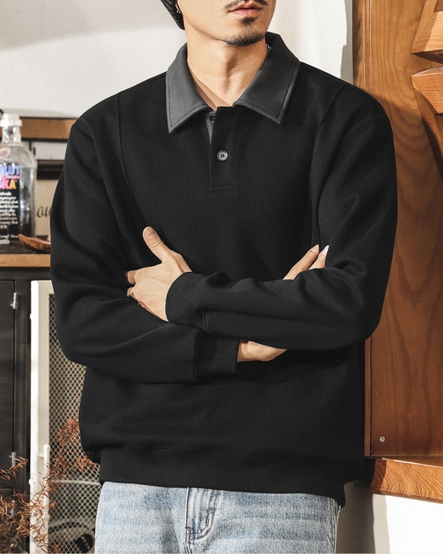 heavy weight long sleeve POLO shirt 2color 【ACT0239】