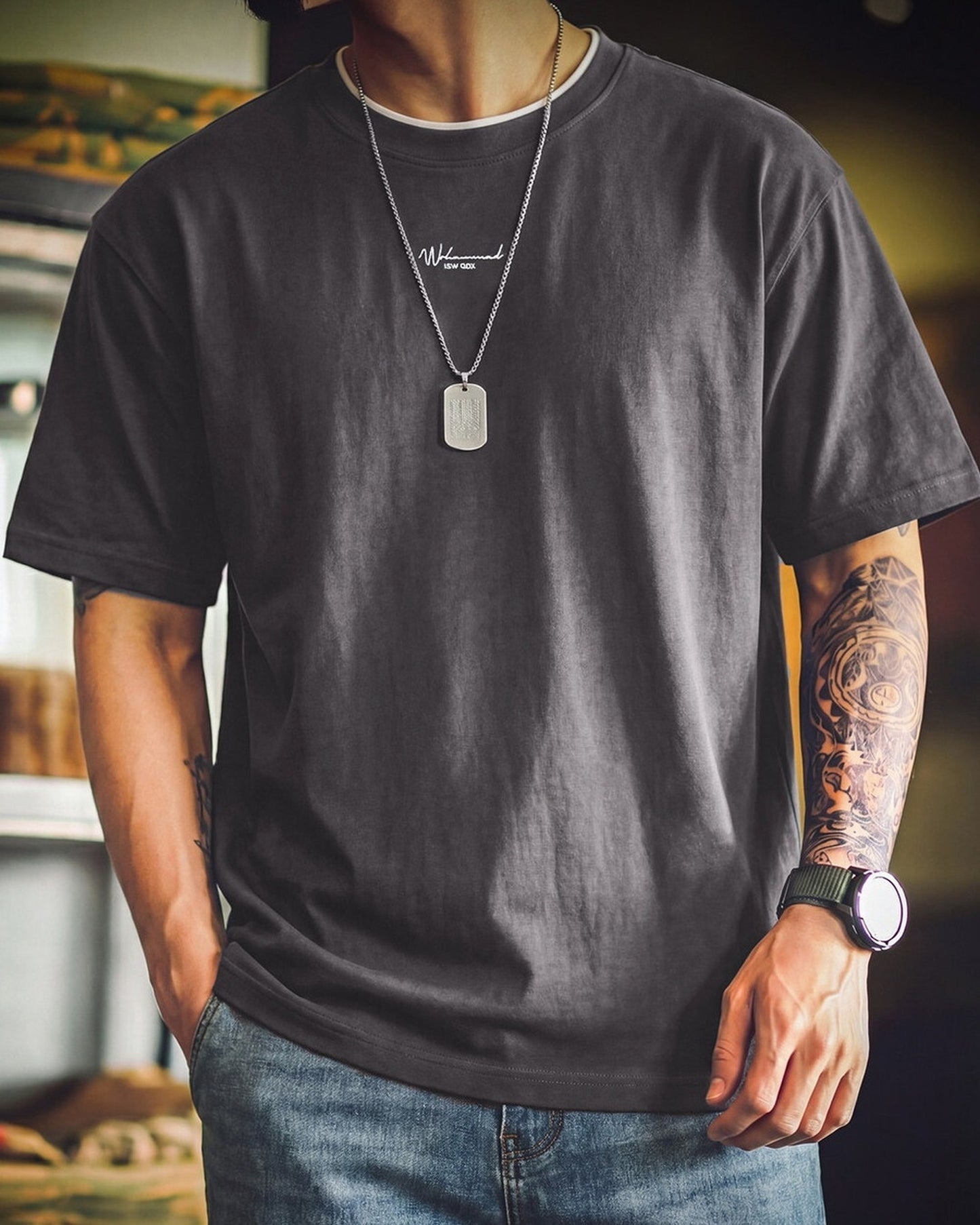 Minimalist Lettering-Embroidered Casual Relaxed T-Shirt 2color 【ACT0104】