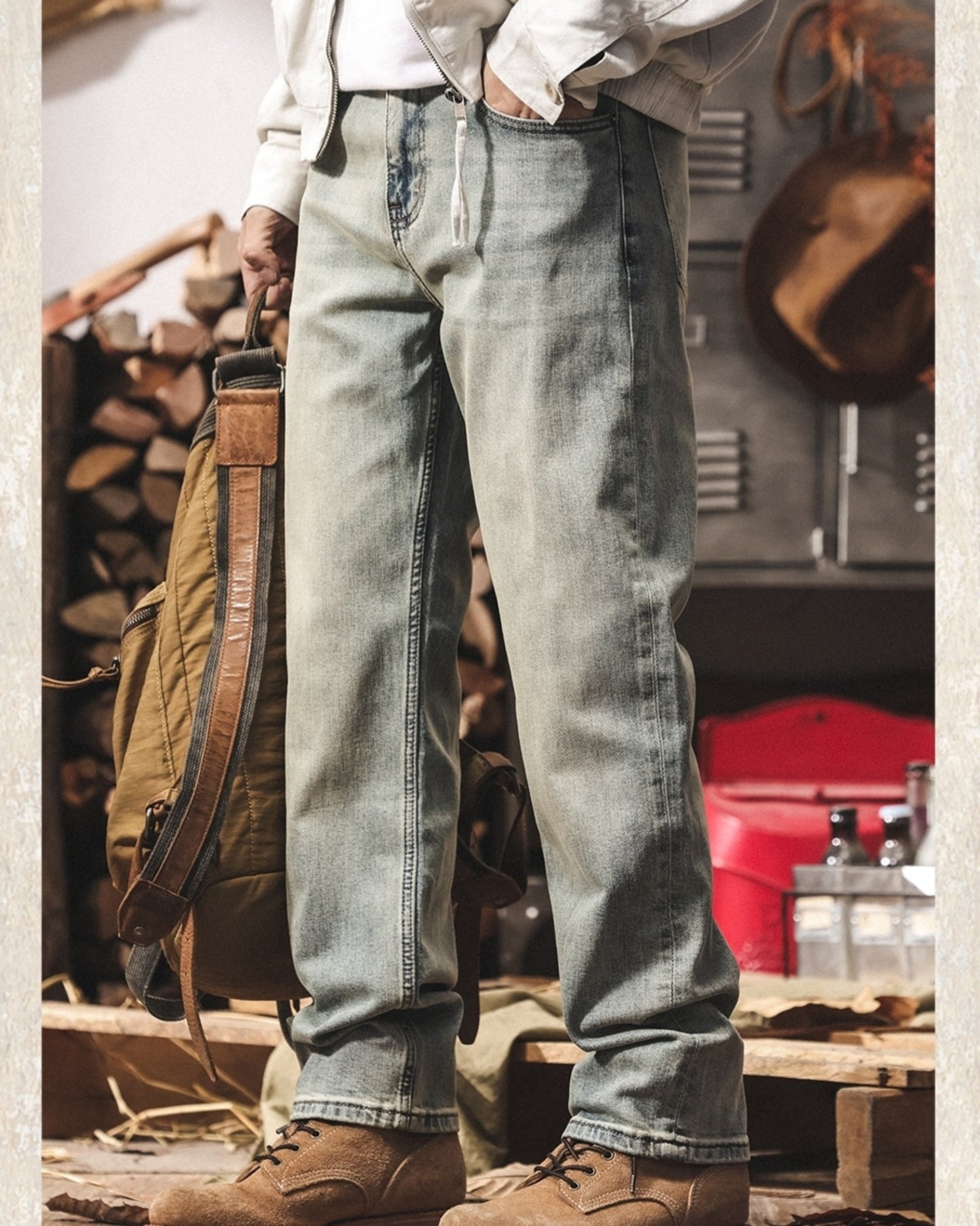 vintage light wash loose straight denim pants 【ACT0222】