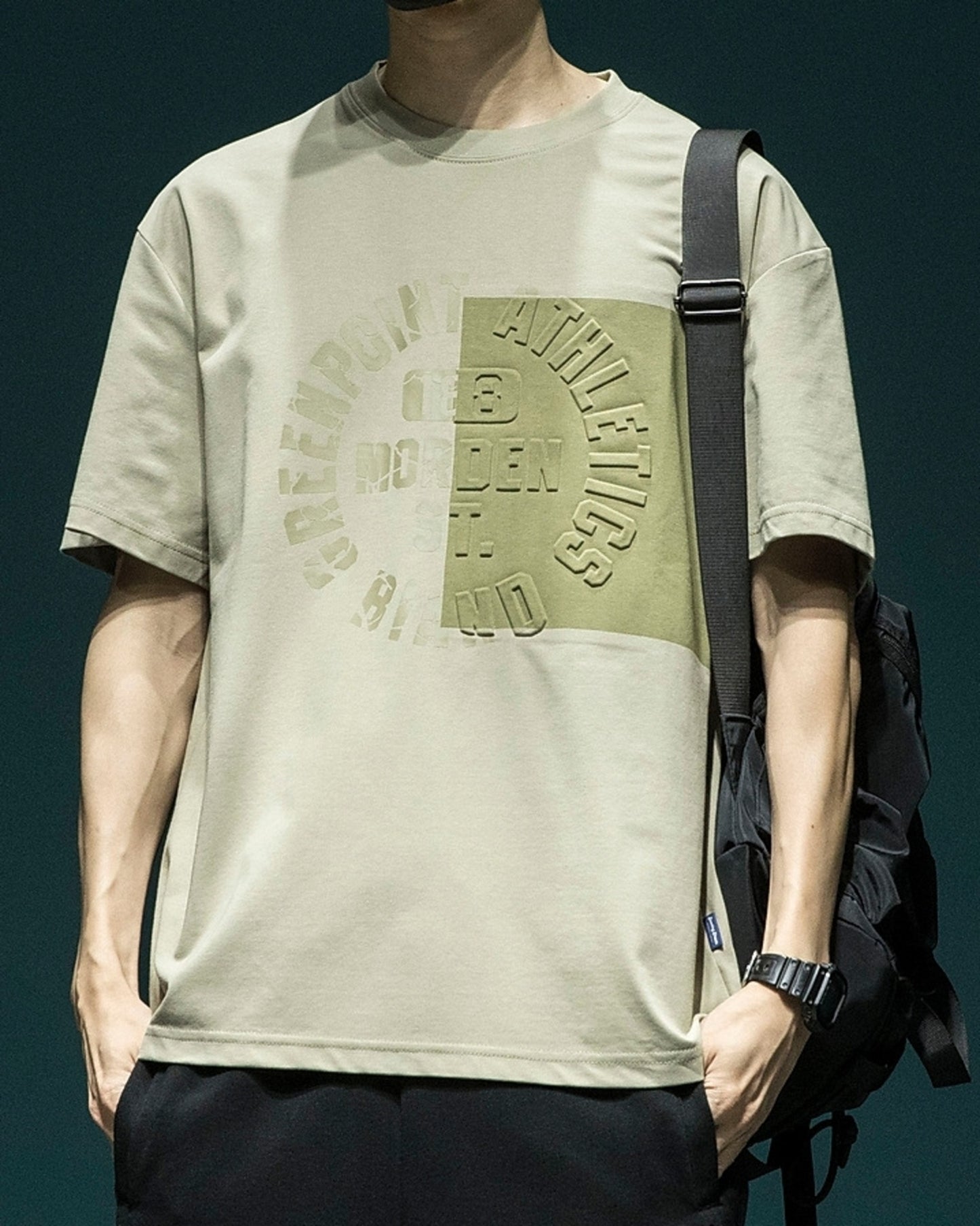 letter embossed short sleeve t-shirt 3color 【ACT0170】