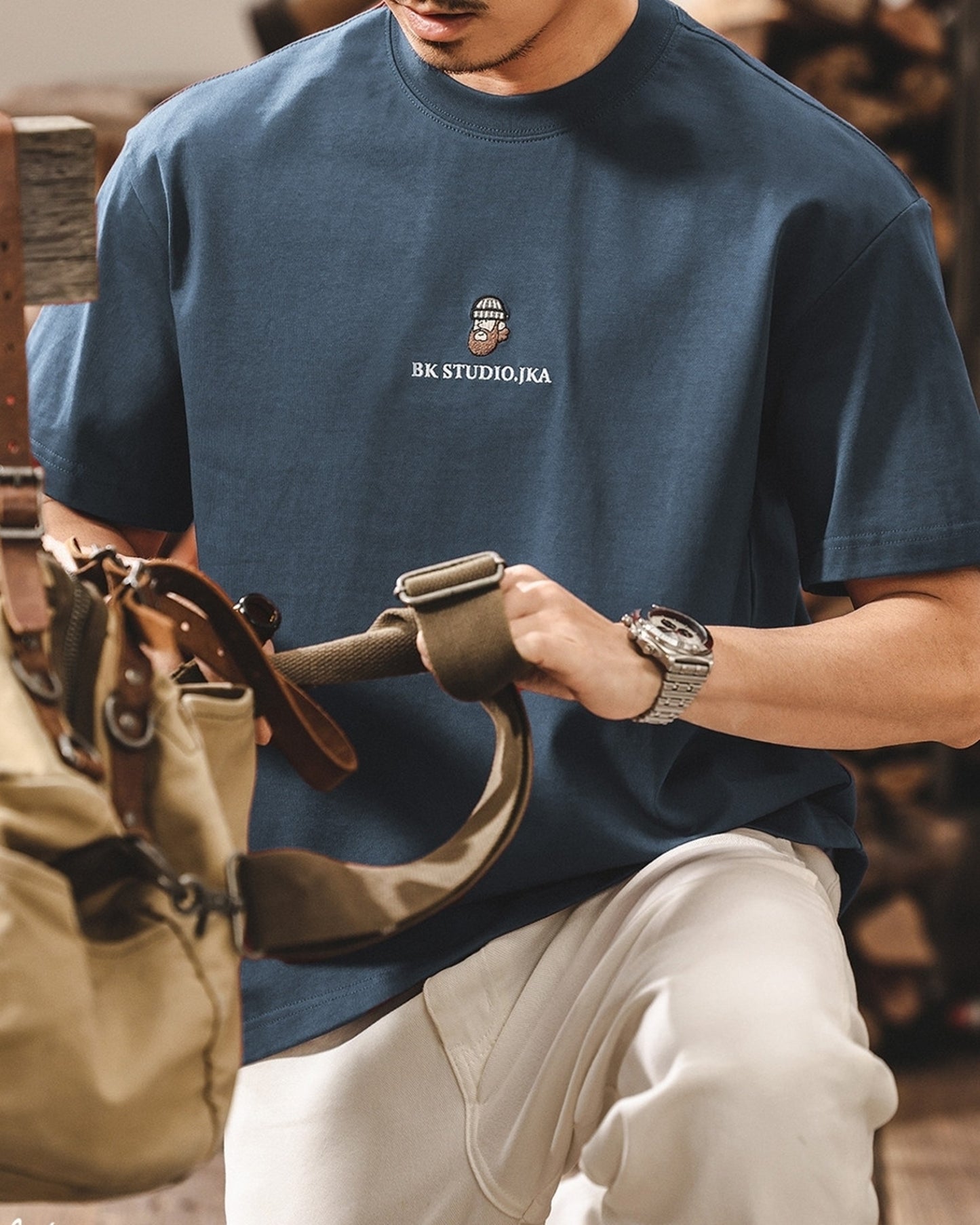 front embroidered back surf graphic short sleeve t-shirt 2color 【ACT0167】
