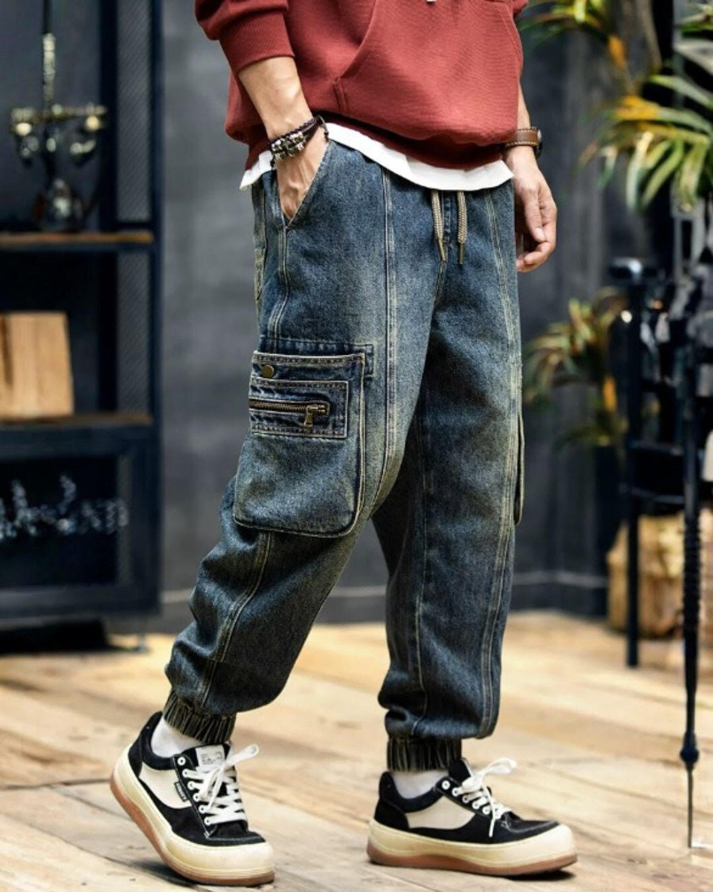 zip pocket cargo denim pants 【ACT0017】