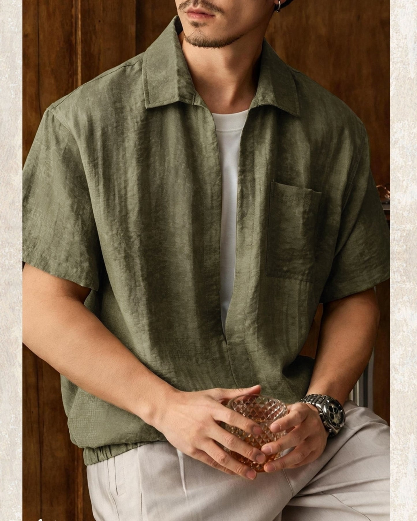 linen look loose short sleeve shirt 3color 【ACT0232】