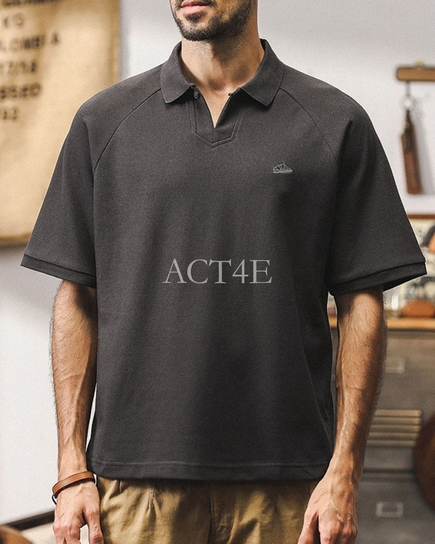 heavy chinese collar polo shirt 3color 【ACT0238】
