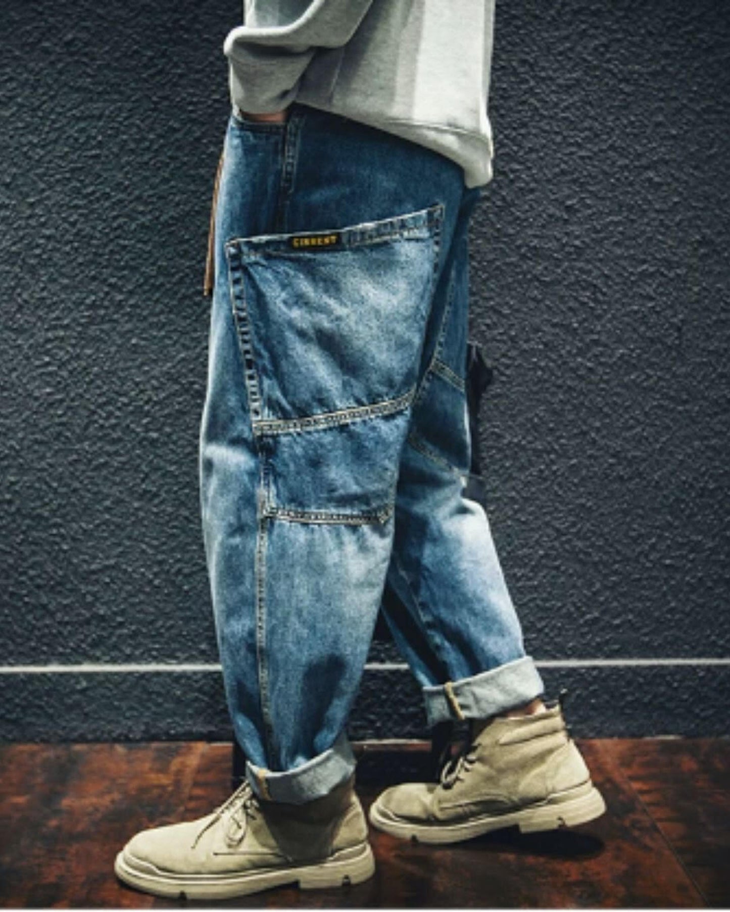 patch pocket wide denim pants 2color 【ACT0016】