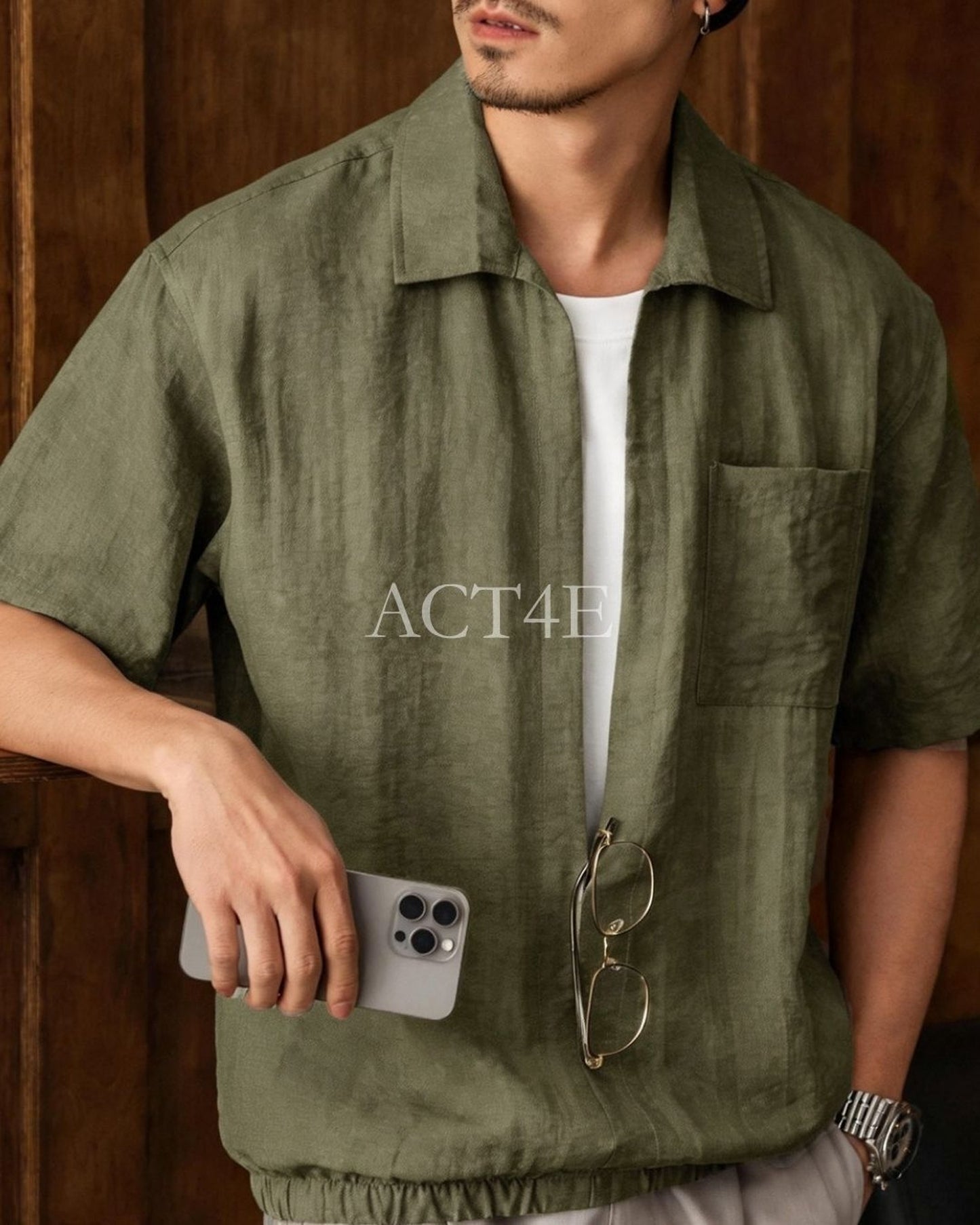 linen look loose short sleeve shirt 3color 【ACT0232】