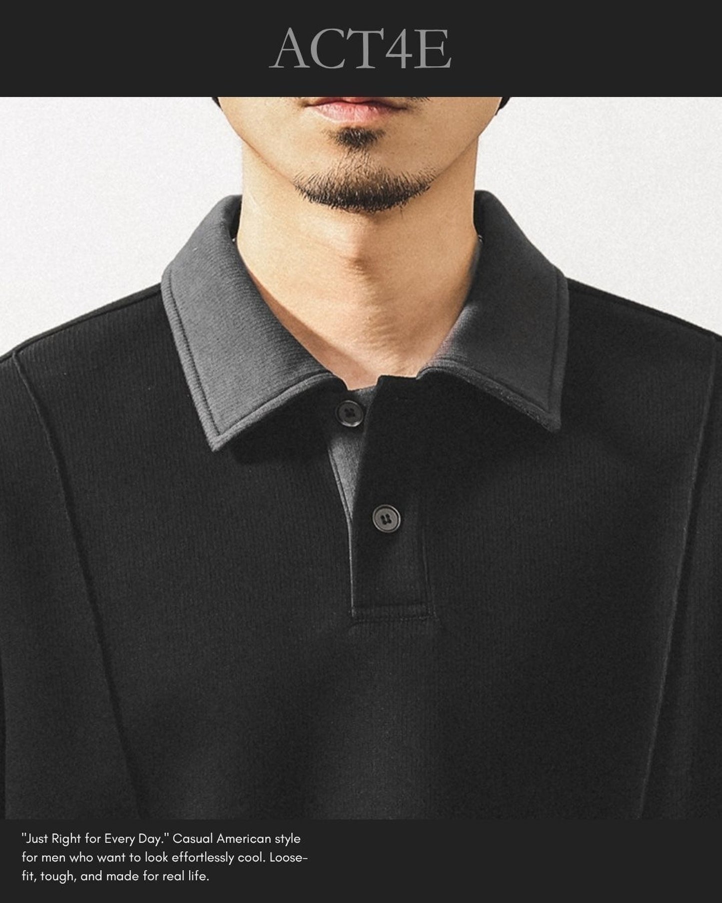 heavy weight long sleeve POLO shirt 2color 【ACT0239】